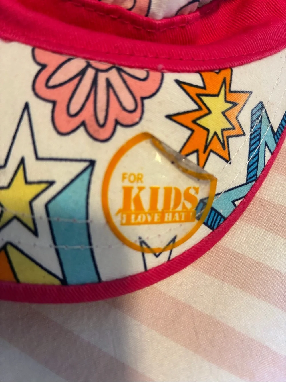 Kids Star & Flower Sun Hat - Multicolor with Pink Trim
